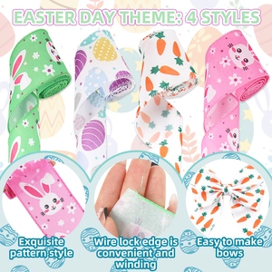Easter decorative ribbon set with wire edges featuring bunny and carrot prints for bows
