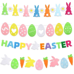 Easter Felt Banner Decoration Colorful Bunny Easter Egg Carrot Happy Easter Letters Hanging Garland For Festival Party Home Wall Decor