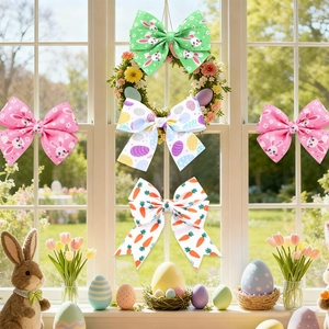 Easter ribbon bow set with rabbit carrot egg prints for festive DIY holiday decor