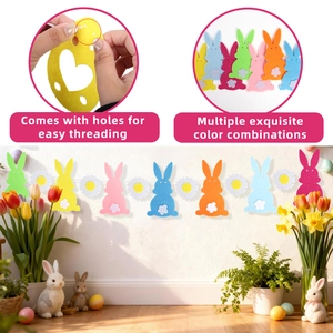 Colorful felt Easter bunny banner with carrot pendants for festive party home decoration