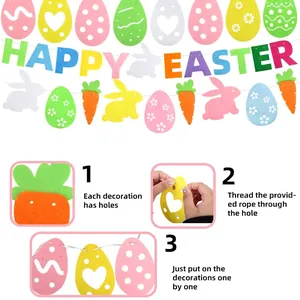 Easter party felt banner set with colorful eggs bunnies and Happy Easter letters assembly