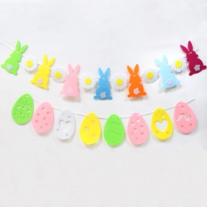 Easter felt banner set with colorful bunnies, daisies, and eggs for party decoration