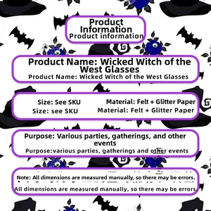 Detail showing Wicked theme party glasses made of high-quality felt and glitter paper