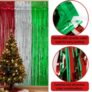 Christmas fringe curtain in red silver green foil with adhesive tape for party decor