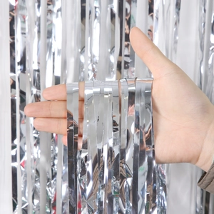 Metallic silver fringe curtain backdrop for Christmas party decoration and events