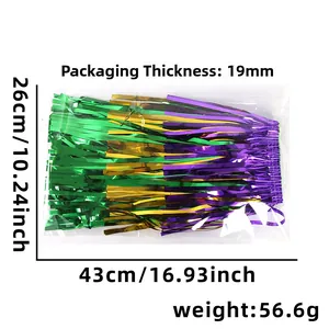 Detailed size measurement of Mardi Gras purple gold green fringe tinsel party decoration