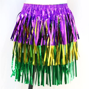 Thickened 40cm tri-color fringe skirt in purple gold and green for Carnival parties