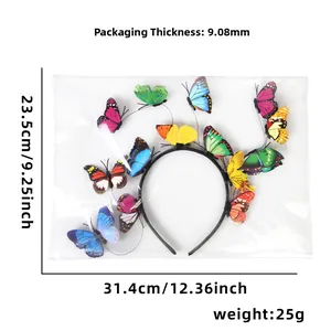 Detailed packaging view showing colorful butterfly headband with 31.4cm x 23.5cm dimensions