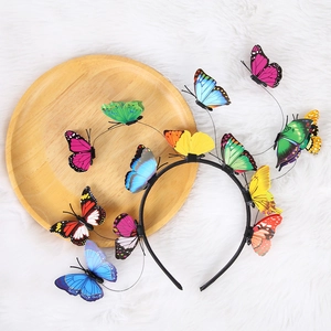 Detail of 3D colorful butterflies on headband with realistic textures for creative photo props