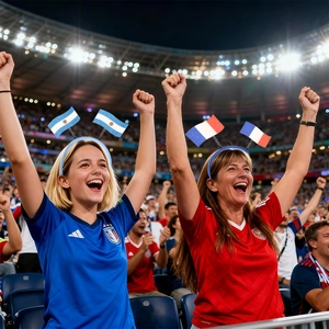 World Cup fans headband with national flags of Argentina and France on a football stadium