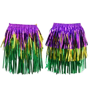 Three-color Mardi Gras tassel hula skirts in purple gold and green for carnival parties
