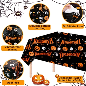 Halloween disposable PE tablecloth with pumpkins and ghosts, waterproof party banner