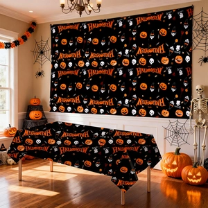 Halloween pumpkin party tablecloth and backdrop set with spooky ghost and skull patterns