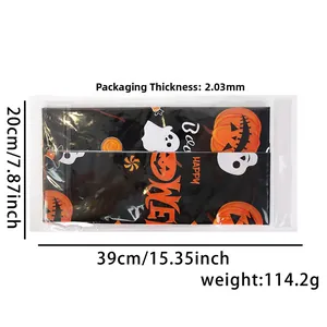 Detail view of 39x20cm Halloween plastic bag with pumpkin and ghost prints on black