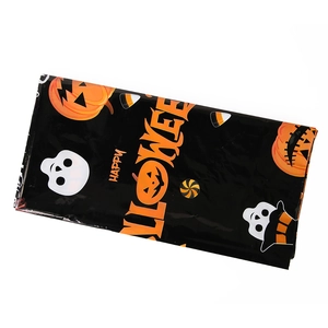 Halloween pumpkin and skull tablecloth 137x274cm with Happy Halloween text print