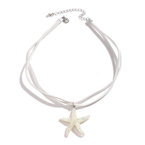 Bohemian double-layer white starfish pendant choker necklace for seaside vacation style