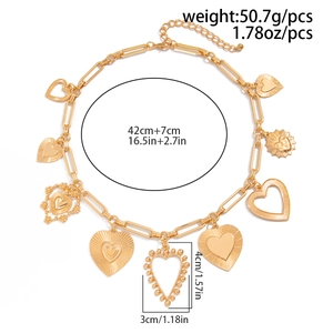 Detailed view of chunky gold heart pendant necklace with dimensions and weight specs