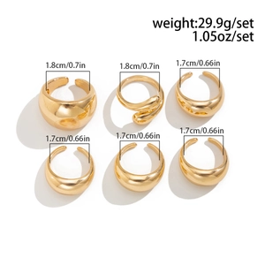 Détail du lot de 6 bagues dorées polies avec dimensions et poids pour la vente en ligne