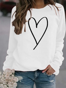 Detailed view of the heart line print on the white crewneck casual sweatshirt