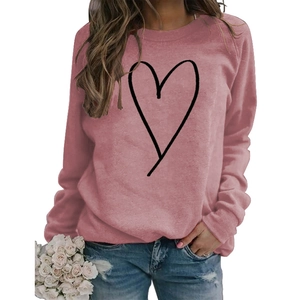 Women's pink long sleeve sweatshirt with black heart print and casual crew neck