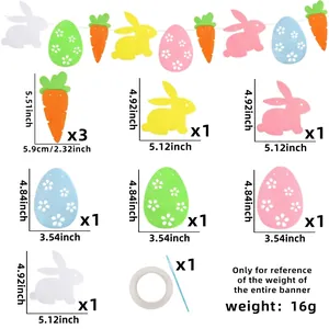 Detailed specs of Easter felt banner featuring carrots, rabbits and colorful eggs icons