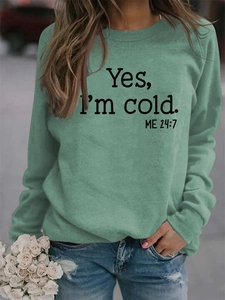 Detail of Morandi green sweatshirt with 'Yes I'm cold' print and casual crewneck fit