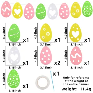Easter felt egg banner detail showing colorful pendants with patterns and dimensions