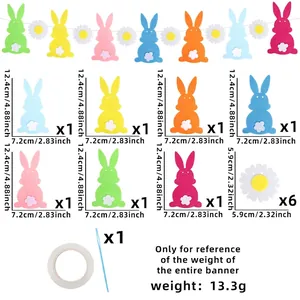 Detailed size specifications for Easter bunny felt banner with flower dimensions