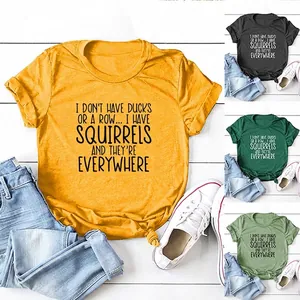 T-Shirt Da Donna A Maniche Corte Girocollo Divertente Stampa Scoiattolo Top Streetwear Casual Misto Cotone Estate