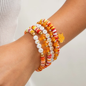 5-delige herfst armbandset met esdoornblad hanger en kralen met FALL en THANKSGIVING