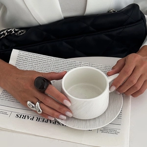 Fashionable resin and silver metal ring set featuring irregular sculptural design for women