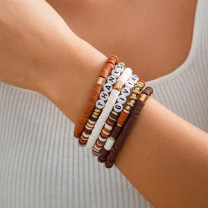 Multi-layer Thanksgiving beaded bracelet set with 'Thanksgiving' lettering on heishi clay beads