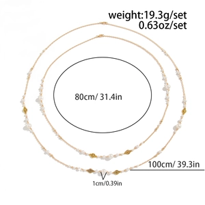 Detail showing two-piece long pearl necklace set with dimensions and weight specs