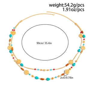 Detailed size and weight specs of bohemian multi-layer chain with turquoise beads