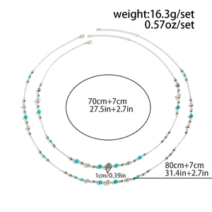 Detail showing two-layer long necklace weight 16.3g with silver chain and turquoise beads