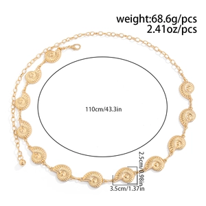 Detailed view of bohemian gold snail shell pendants on body chain with 110cm length