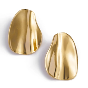 Boucles d'oreilles clous dorées polies en métal de forme vague irrégulière texturée