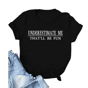 Schwarzes Damen T-Shirt mit Slogan-Print und modischem Knotendetail am Saum vorne