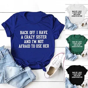 Women Casual Round Neck Short Sleeve Slogan Graphic T-Shirt Humorous Sister Print Loose Cotton Blend Summer Basic Top