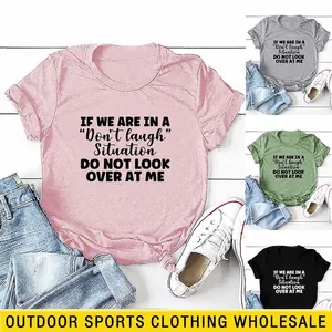 Women Casual Cotton Blend T-Shirt Funny Letter Slogan Print Round Neck Knot Hem Short Sleeve Top Breathable Graphic Tee