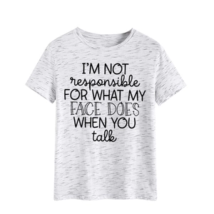Detailed close-up of grey heather cotton T-shirt fabric with minimalist crew neck design