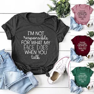 Women T-Shirt Cotton Polyester Blend Short Sleeve Round Neck Funny Slogan Letter Print Casual Summer Street Style Top