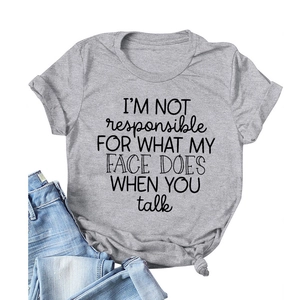 Grey graphic T-shirt with I'M NOT responsible slogan paired with blue denim jeans
