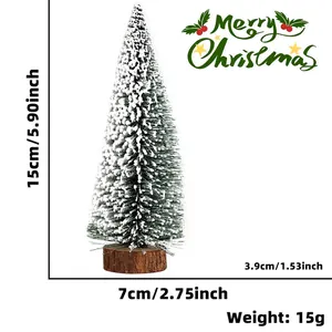 Mini albero di Natale innevato da 15 cm con base in legno naturale decorativo
