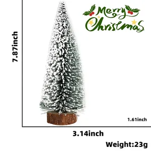 Mini albero di Natale verde da 20cm con rivestimento nevoso bianco e base in legno naturale