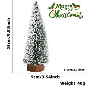 Mini albero di Natale in cedro con neve e base in legno, decorazione da tavolo 25cm