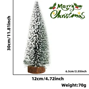 Mini albero di Natale verde da 30cm con fiocchi di neve bianca su base in legno