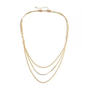 Three-layer gold snake bone chain necklace with punk geometric weave for women