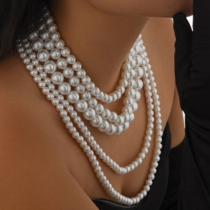 Lujoso collar de perlas de varias capas con diseño vintage elegante para mujer