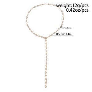 Detail view of gold Y-shaped long necklace with 80cm length and 12g weight specifications